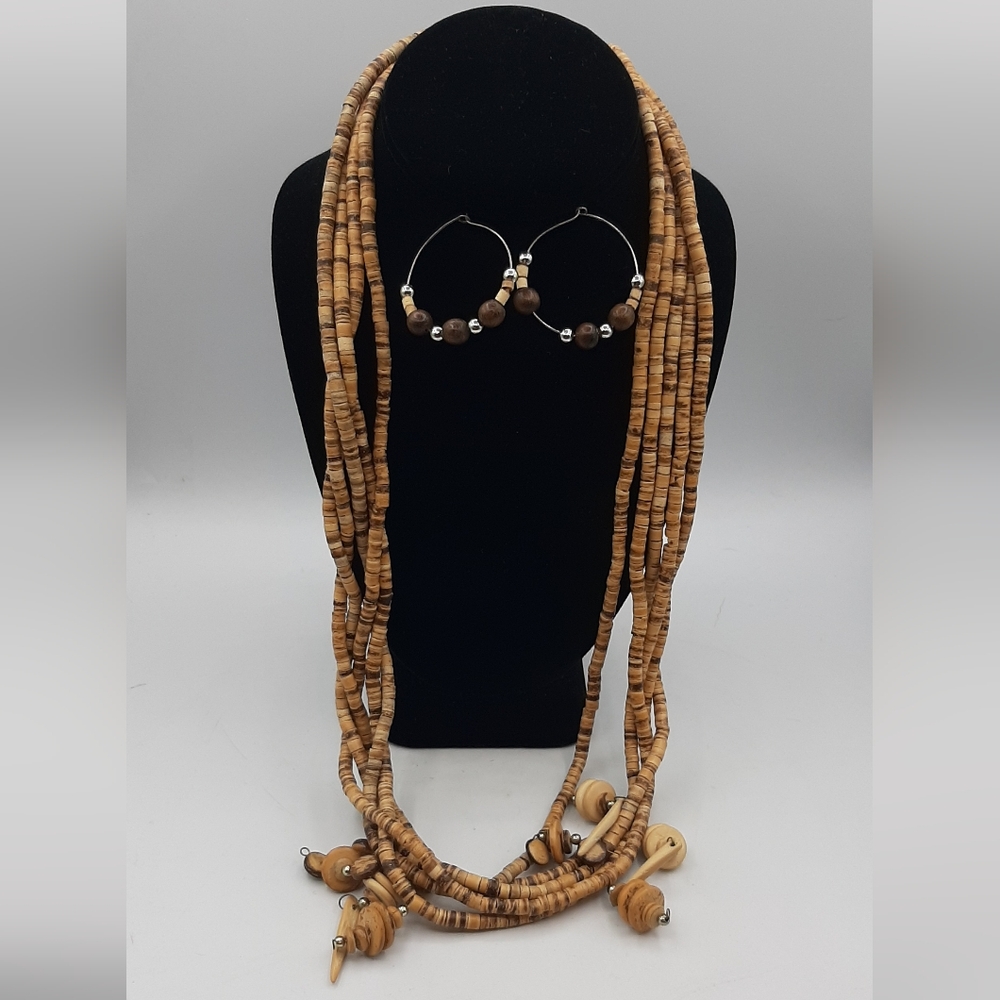 Vintage Multi-Stand Beaded Tribal Womens Necklace & Matching Earrings